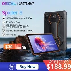 OCAL-Spider 8-頑丈なタブレットPC,10.1インチFHDディスプレイ,t616,8GB 128GB,13000mah,33w急速充電,Android 13,ワールドプレミア