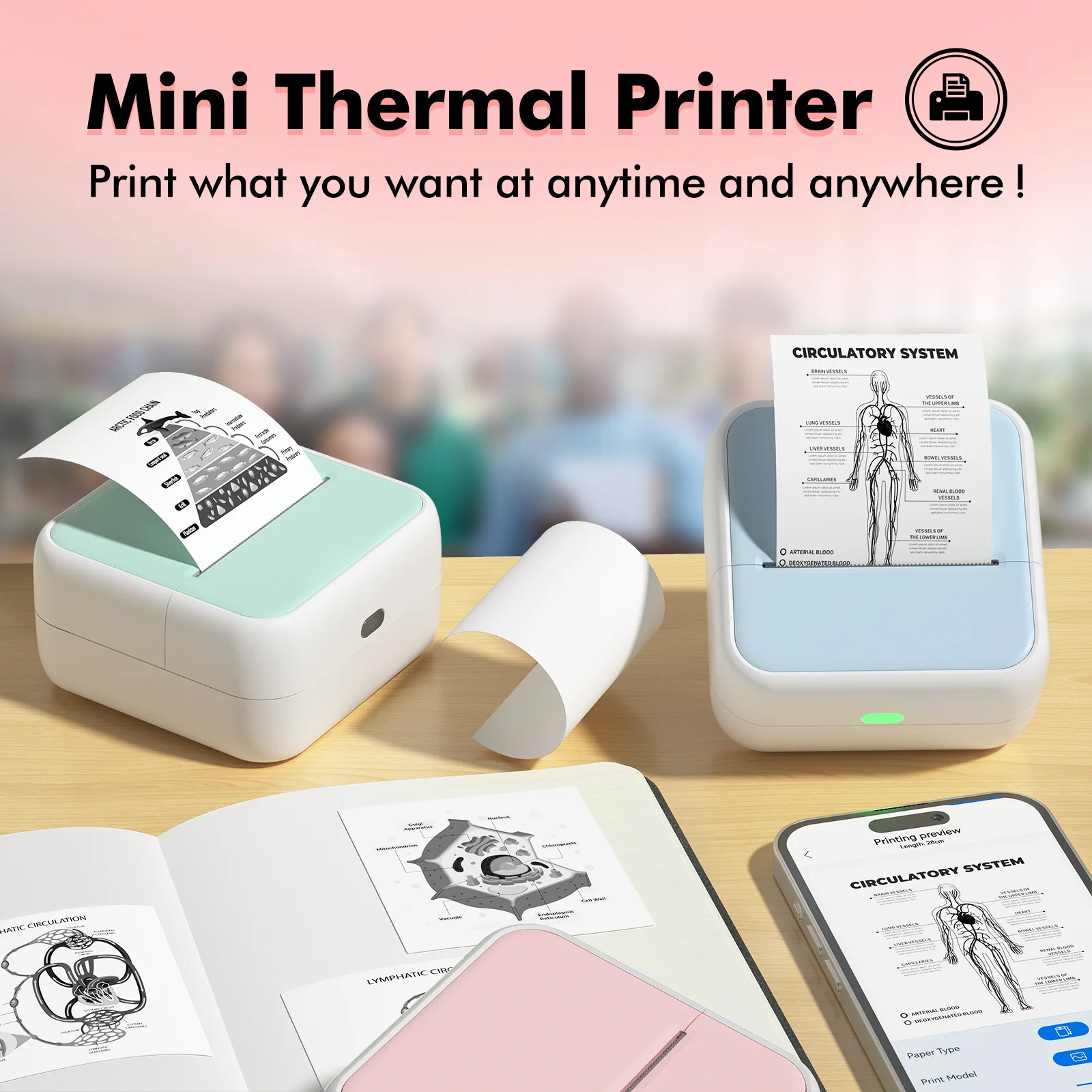 LGOODVIN S1 Mini Bluetooth Thermal Printer Portable Wireless for Students Notes Photos Labels