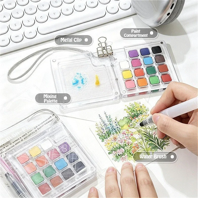 15 Colors Mini Watercolor Paint Set Acrylic Box Portable Travel Sketch Drawing Paint Palette Art Supplies