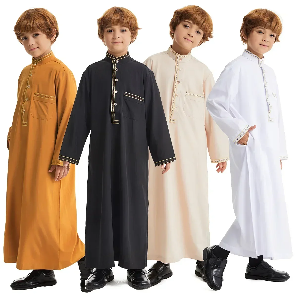 Muslim Boys Robe Gown Saudi Djellaba Pocket Arabia Abaya Kaftan Jubba Thobe Islam Eid Ramadan Djellaba Morocco Caftan Abayas
