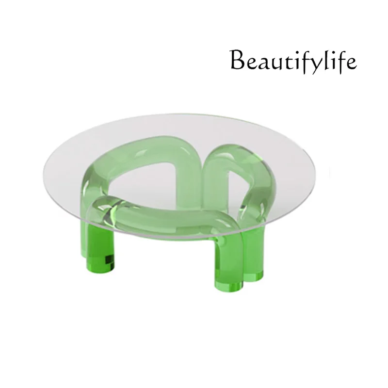 Nordic Light Luxury Designer Acrylic Transparent Resin Tempered Glass Coffee Table round Coffee Table