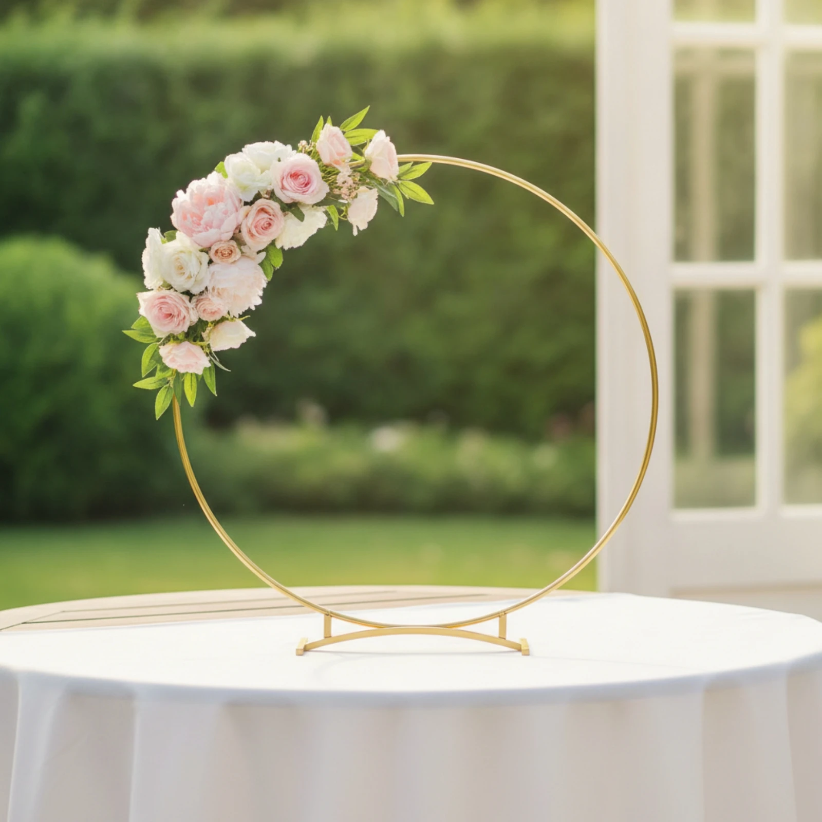 Tabletop Hoop Stand Gold-Colored Metal Hoop Stand Centerpiece Riser Glossy Slim for Wedding Planners, Receptions, Parties