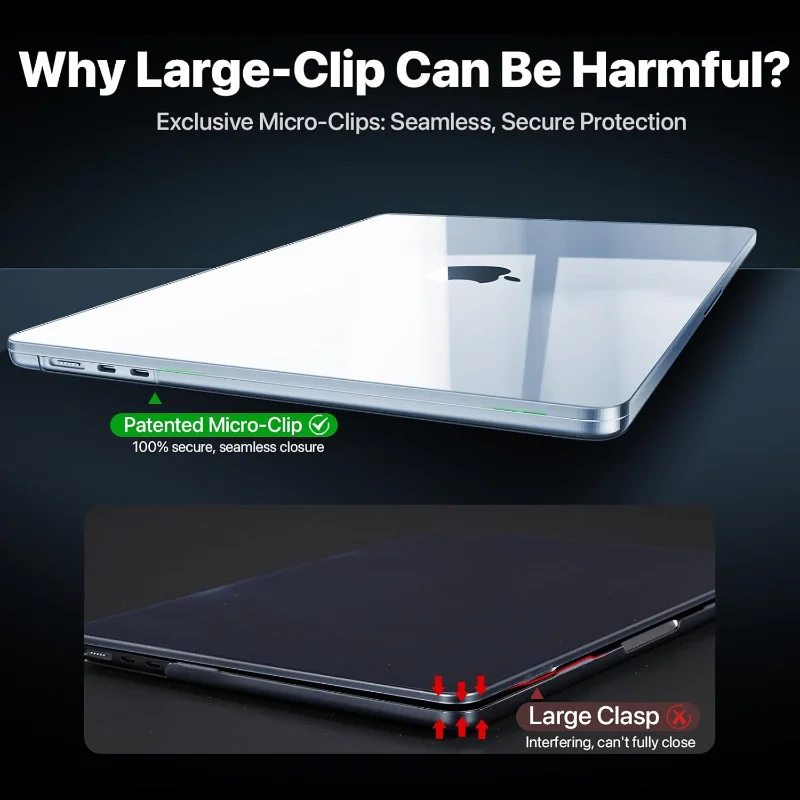 حافظة صلبة فائقة الوضوح بنسبة 100% لجهاز MacBook Air مقاس 13.6 بوصة (M4-M2 2022-2025). كريستال شفاف، قوي، يحمي من الخدوش والصدمات