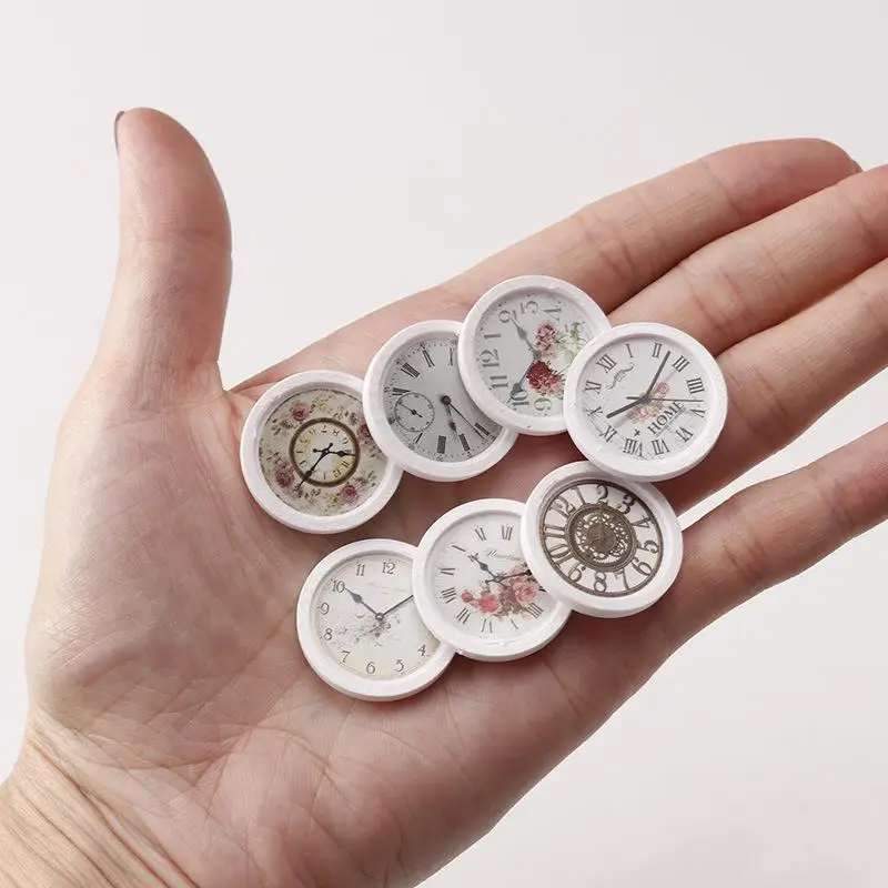 Dollhouse Wall Clocks Miniature Model Set 7Pcs 1 12 Scale Home Decoration Cute Clocks for Kids Doll House Accessories