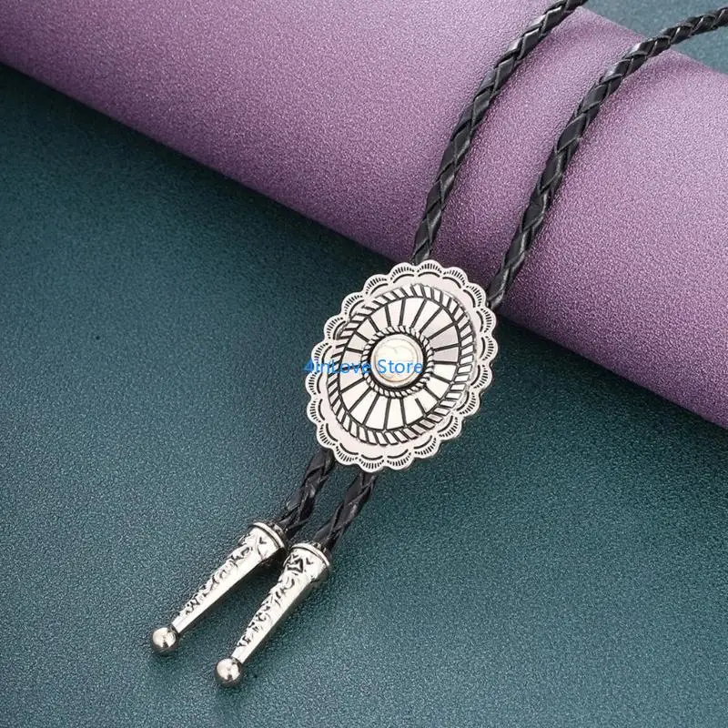 

T4MD мужской винтажный металлический волчий камень ковбойский галстук-боло в стиле вестерн из искусственной кожи, веревка,