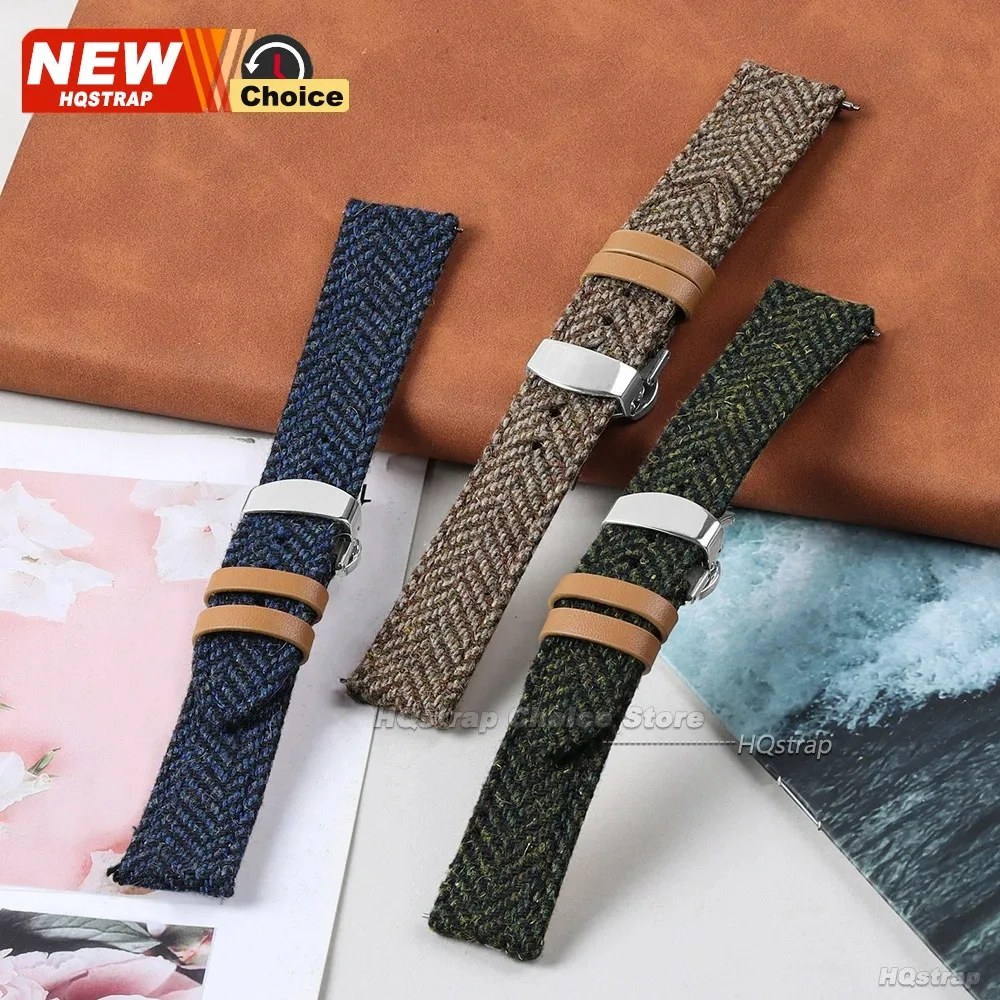 Butterfly Clasp Tweed Nylon Strap 22mm 18mm 20mm for Omega Smartwatch Leather Quick Release Belt for Seiko Bracelet for Rolex view 6