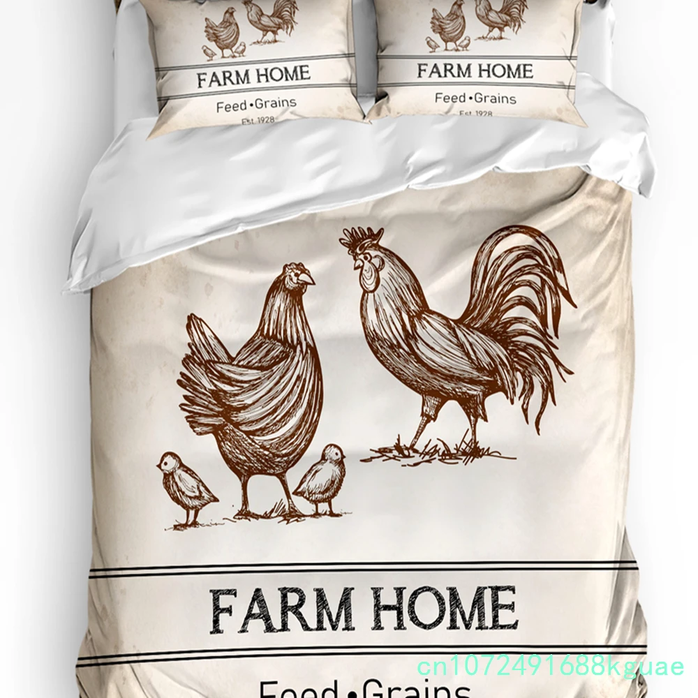 Vintage Farm Animal Chicken Retro Duvet Cover With Pillow Case Custom 3pcs Bedding Set Quilt Cover Double Bed Home Textile