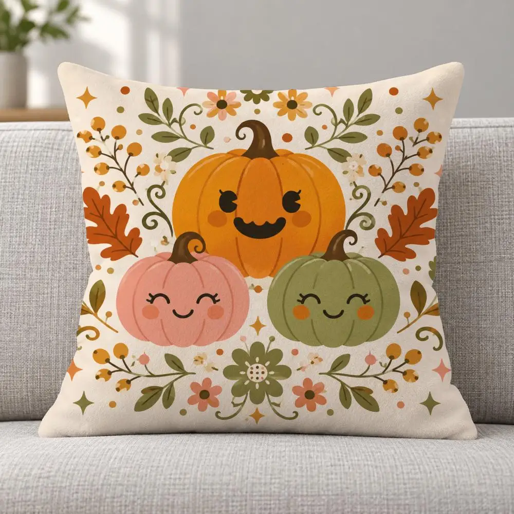 Art Autumn V-Vintage Pumpkins Floral Cushion Cover Soft Plush Decorative Sofa Bedroom Living Room Car Dorm Home Decor Gift