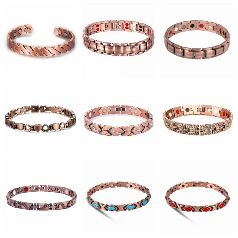 

17 Style Vintage Copper Color Magnetic Weight Loss Bracelets for Women Pain Relief Bio Energy Blood Pressure Accessory Jewelry