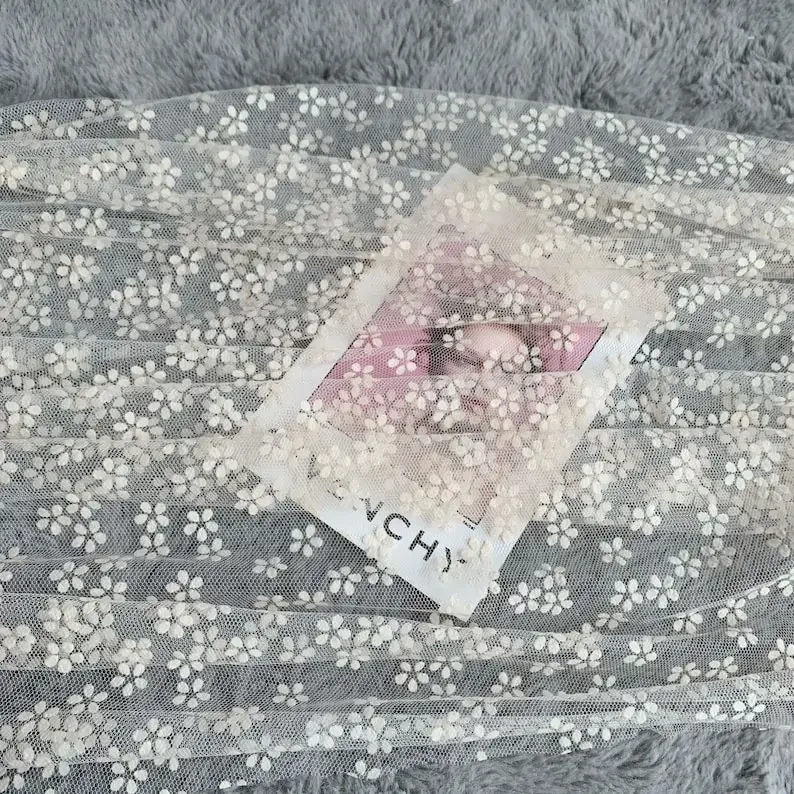 1 yard Black Flowers Flocking Lace Fabric Flocked Floral Tulle Fabric For Girl Dress Tutu Dress Wedding Dress Bridal Veil