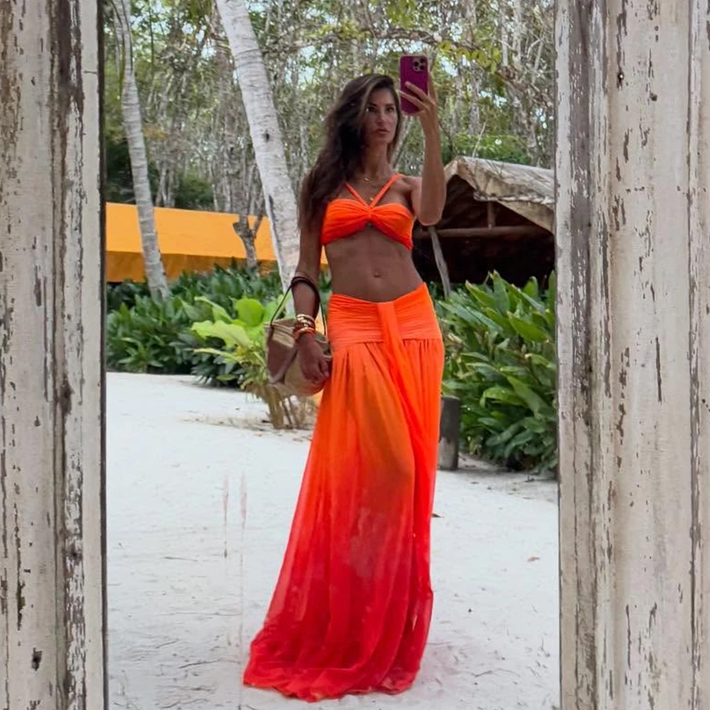 Bikini degradado de 3 piezas 2025, traje de baño Sexy para mujer, traje de baño, falda femenina, conjunto de microbikini, Tanga, traje de baño