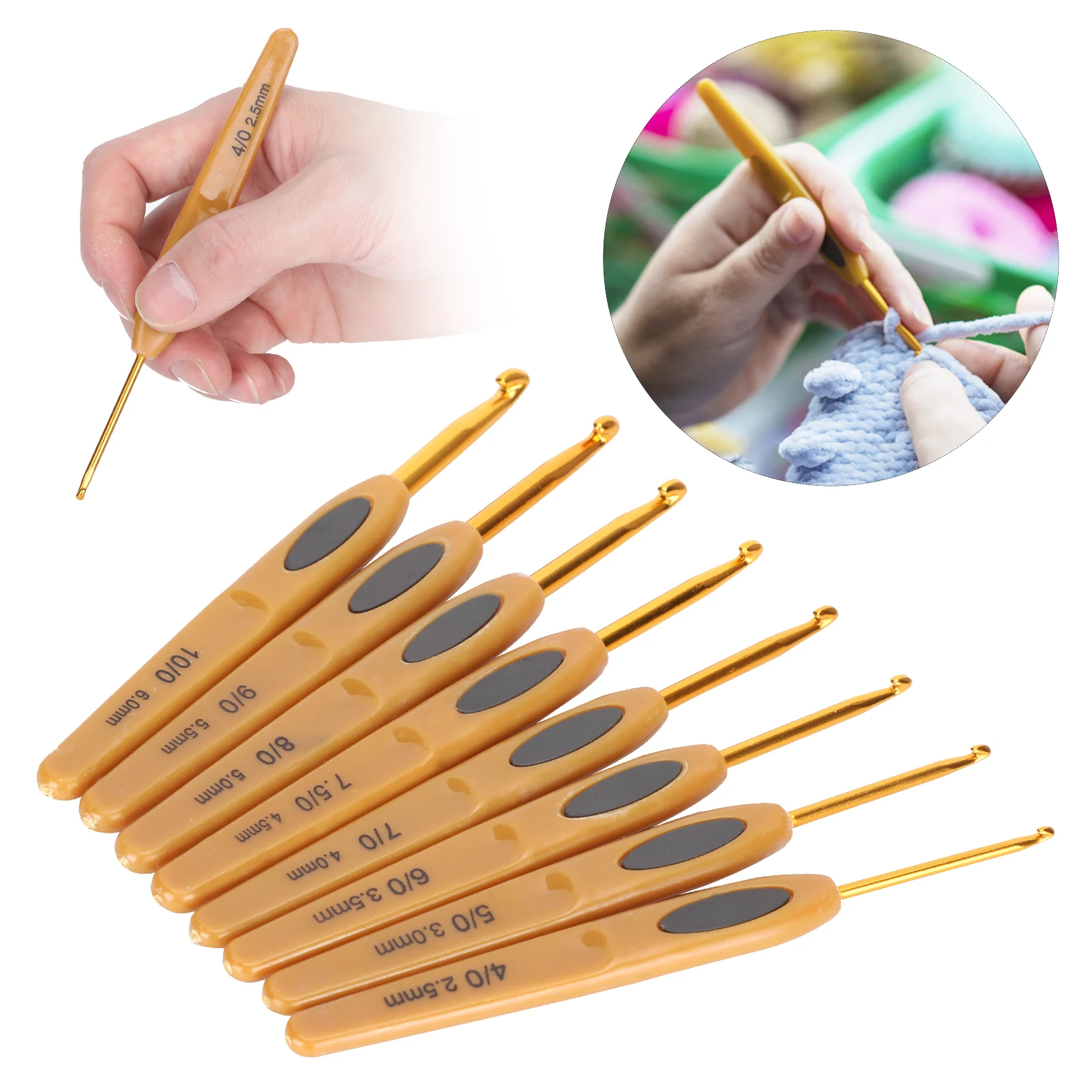 Crochet Hook Knitting Tools Aluminum Ergonomic Sweater Needles Brown Plastic Handle Ergonomic Crochet Hook Sweater Needles