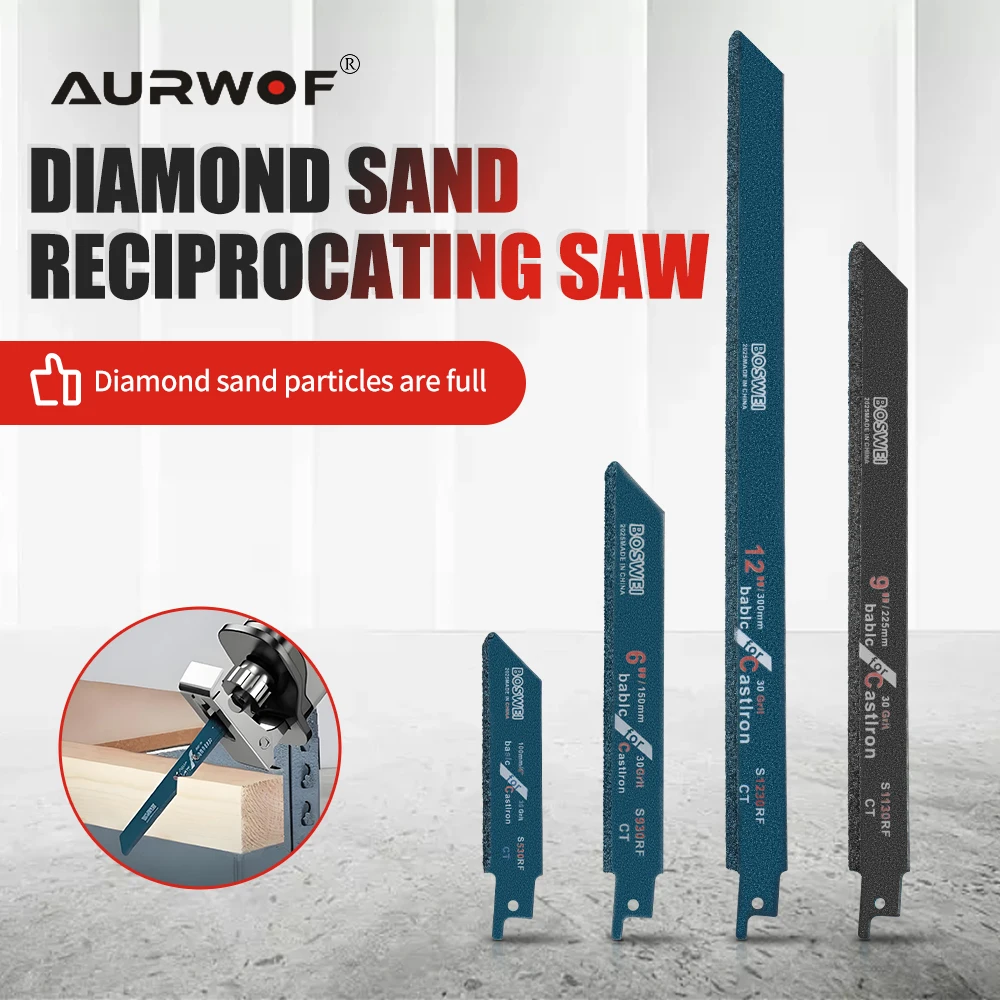 

AURWOF Jig Saw Blade 100/150/225/300mm 30 Grit Diamond Reciprocating JigSaw Blades For Cutting Tile,Granite,Marble,Glass,Cement