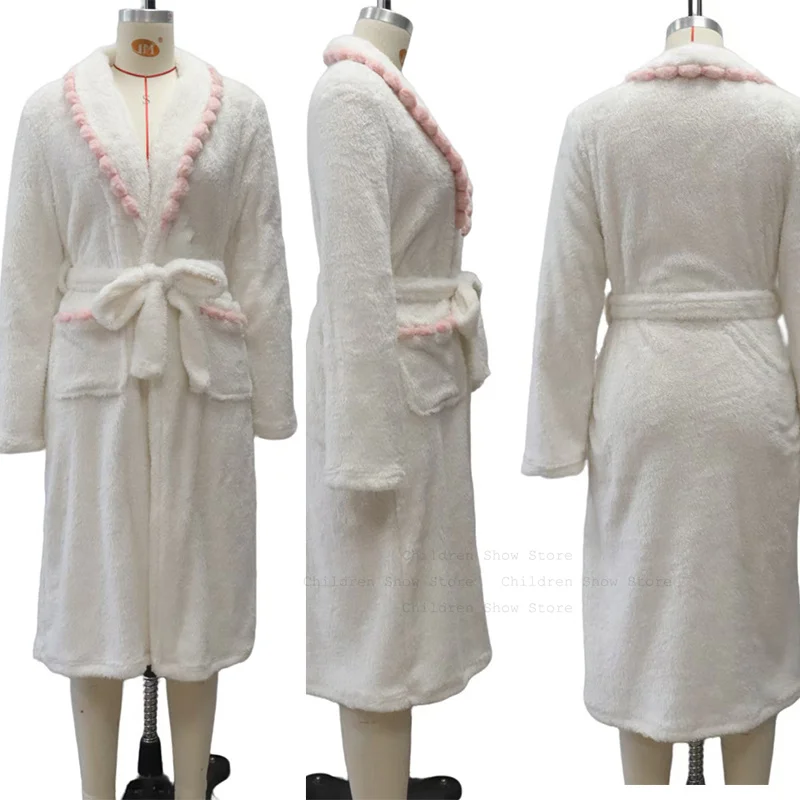 

Women's Winter Casual Plush Robe Double Pocket Strappy Kimono Nightgown Fuzzy Bathrobe Coats Home Clothed Ladies Loungewear