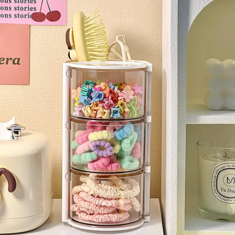 منظم إكسسوارات الشعر، صندوق تخزين أكريليك، منظم ربطات الشعر الشفاف لعصابة الرأس، حامل فرشاة المكياج، منظم المجوهرات المكتبي
