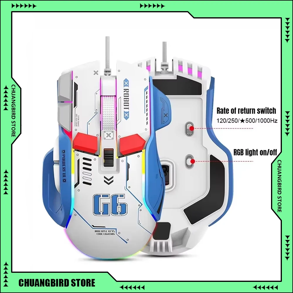 

Игровая механическая мышь G6, трехрежимная проводная, 2,4G, Bluetooth, зарядка, RGB, макропрограммируемая, эргономичная мышь, киберспорт, офисный ПК, подарки