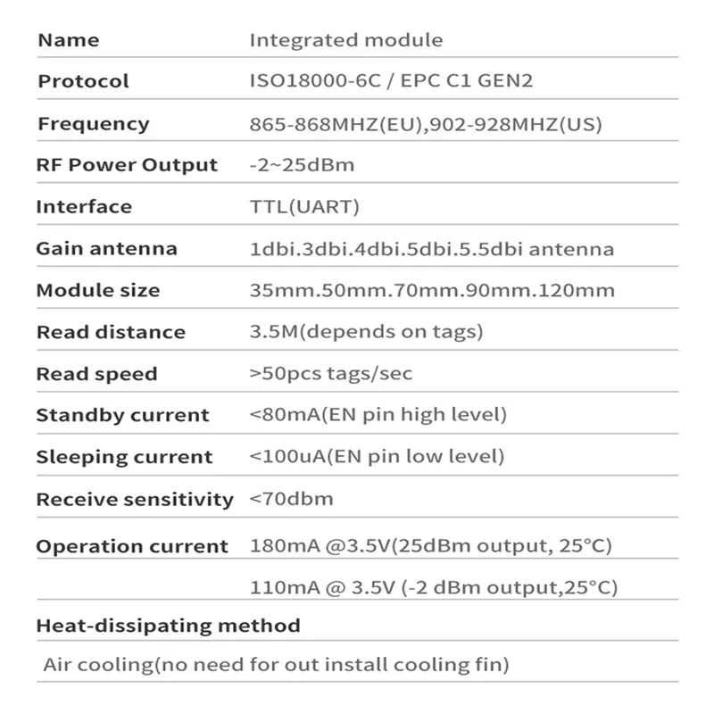 35X35mm 1Dbi هوائي متكامل 868-928Mhz الكل في 1 UHF RFID وحدة (1Dbi الولايات المتحدة) سهلة التركيب