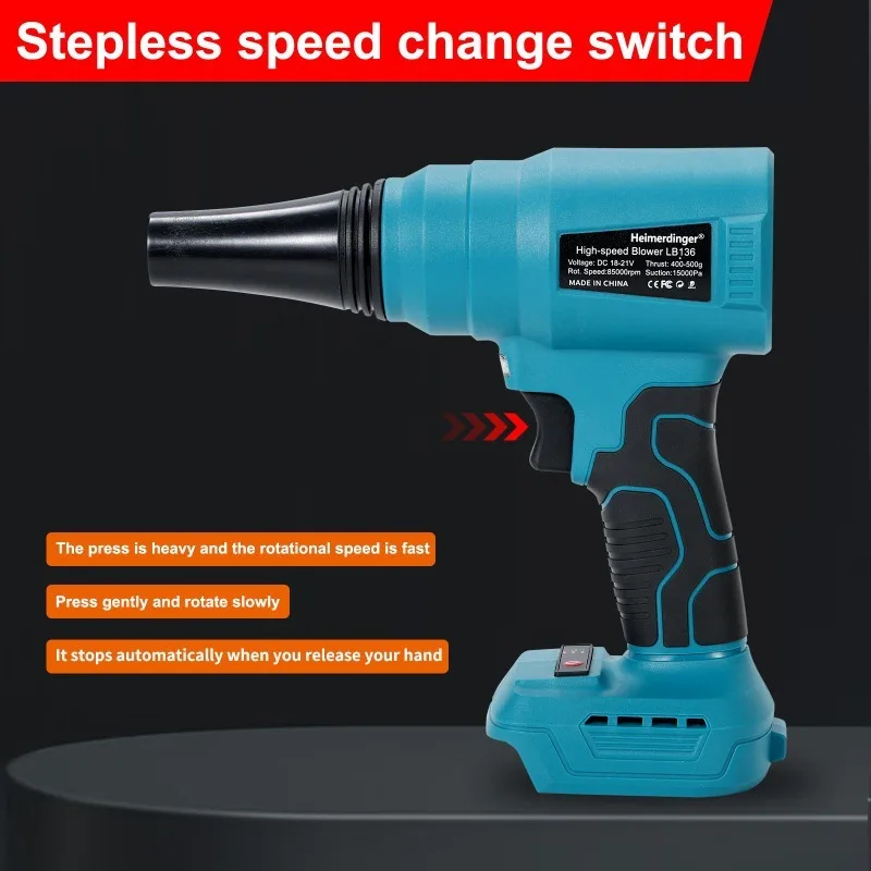منفاخ Heimerdinger اللاسلكي 85000 دورة في الدقيقة - سرعة ستبليس، شفط 15000 باسكال، للتنظيف/الحيوانات الأليفة/الغبار (18-21 فولت تيار مستمر)، بدون بطارية #3