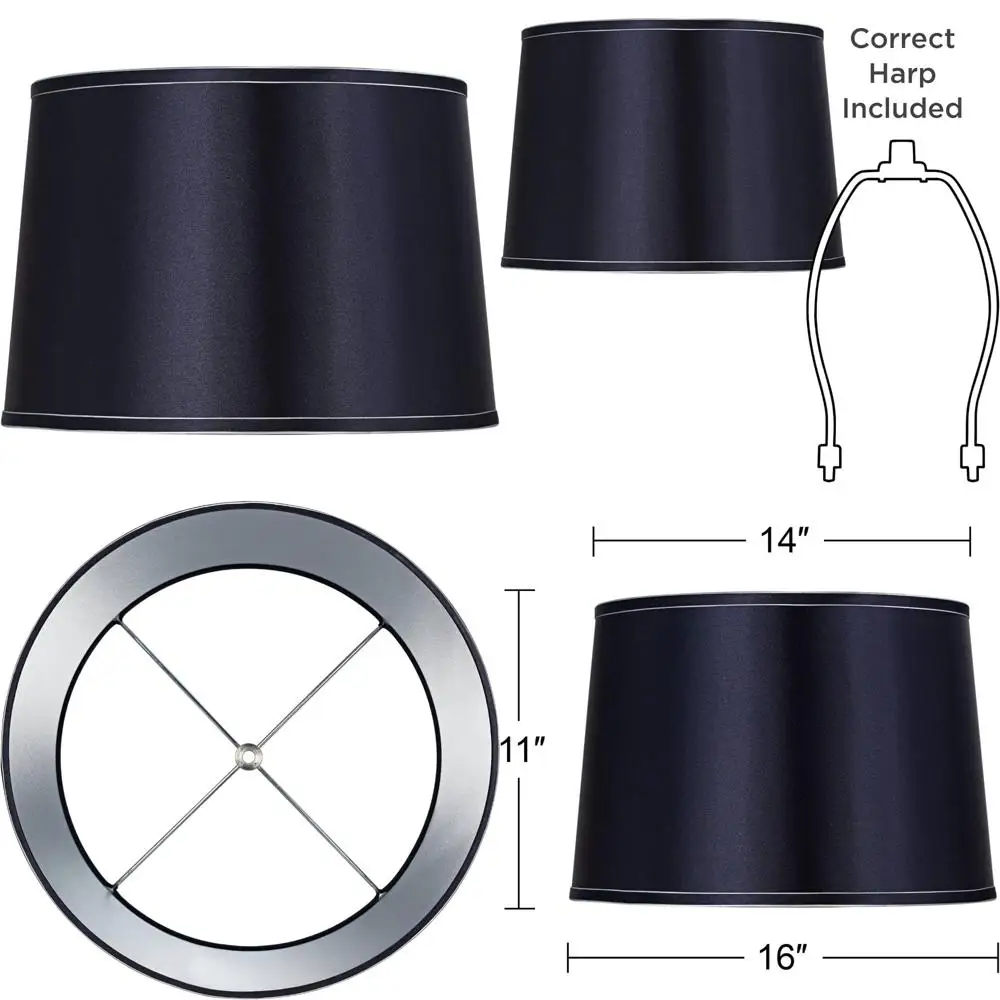 

Sydnee Navy with Silver Trim Large Drum Lamp Shade 14 Top x 16 Bottom x 11 Slant (Spider) Replacement with Harp and Finial - Spr