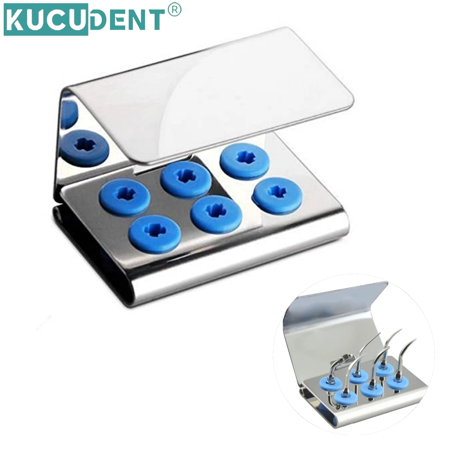 KUCEDENT Suporte para pontas de raspador ultrassônico odontológico de 6 furos, caixa de desinfecção autoclavável para EMS/DTE/Woodpecker/SATELEC/NSK