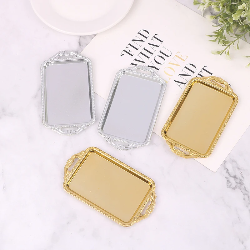 2Pcs Miniature Plastic Tea Tray And Dinner Plate Set Simulation Tableware Model For Dollhouse Decoration Toys