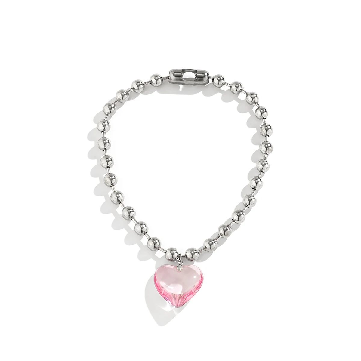 6 Colors Hip Hop Colorful Love Heart Pendant Necklace Women Punk Silver Color Beads Chain Grunge Jewelry Accessories Steampunk image 4