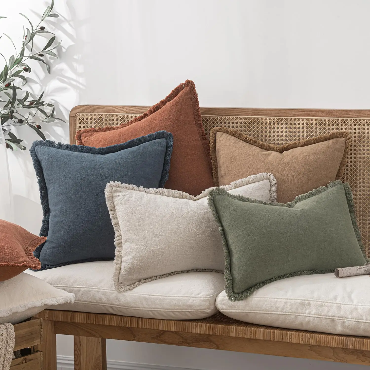 Rosa Dekorative Sofakissenbezüge Neutrale Leinen-Fransen Zierkissen Boho Akzent-Kissen für Bett Sofa Wohnzimmer 45x45cm – Detail 12