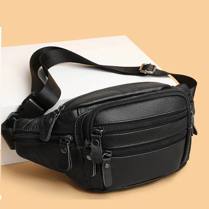 

Fashion Men Genuine Leather Fanny Bag for Phone Pouch Male Leather Messenger Bags Brand Fanny Pack Male Travel Waist Bag Men