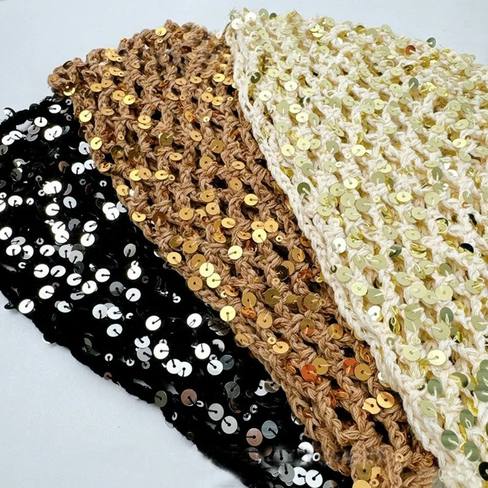 Hollow Knit Hollowed Out Beanie Hat Breathable Fringed Bohemian Style Beanies Y2K Korean Style Crochet Sequined Hat Dail