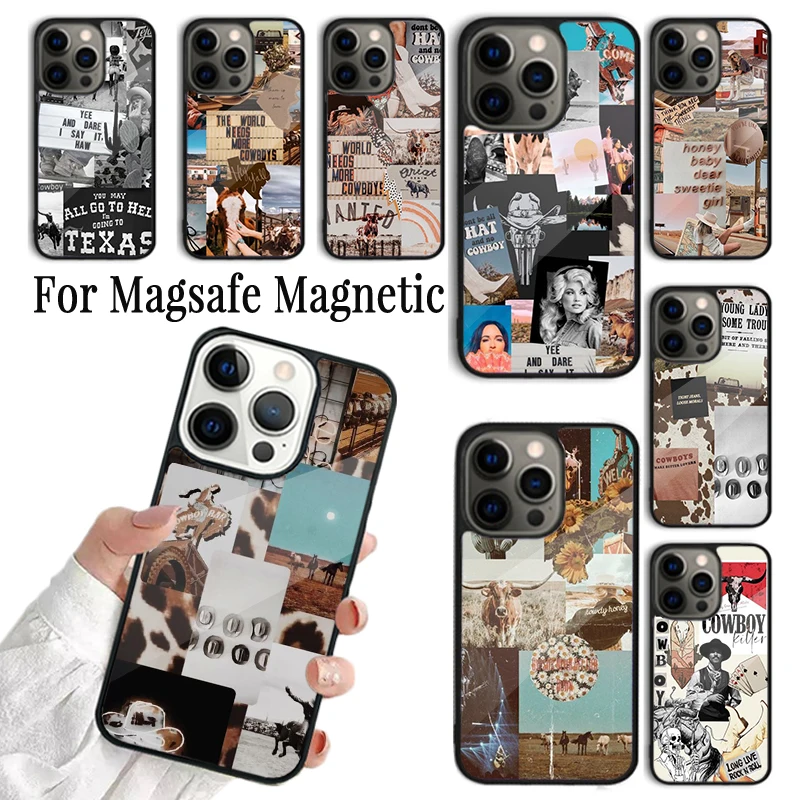 Phone Case For iPhone 16 15 14 13 12 11 Pro Max Plus Magsafe Magnetic Wireless Charging Western Cowgirl Cowboy Boho Aesthetic