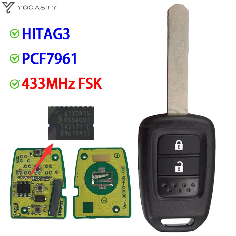 YOCASTY 3 Buttons Remote Car Key Fob 433MHz PCF7961X ID47 G Chip For Honda G Marked On The Key Blade 2013 2014 2015 2016