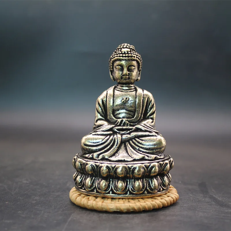 

Brass Sakyamuni Buddha Blessing Copper Casting Worship Statue Craft Office Front Desk Ornament