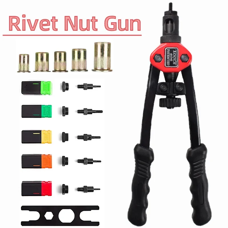 BT-606 Mandrel Rivet Nut Gun, Hand Heavy Duty Rivet Nut Setter Tool Kit,Threaded Riveter Tool,Threaded Insert Hand Riveter M3-M8 