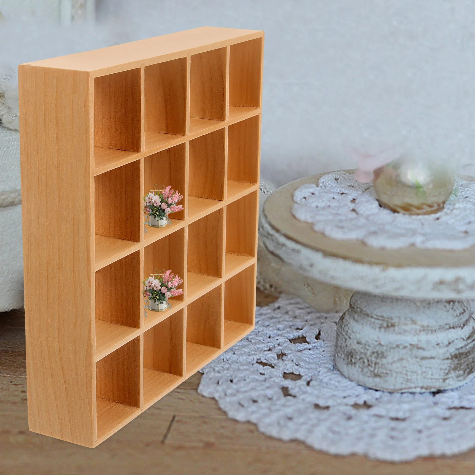 16 Grid Storage Rack Mini House Decor Miniature Bookshelf Furniture Display Shelves Bookcase Wood Child Bookshelves