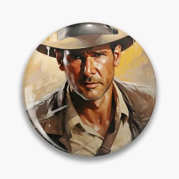 Indiana Jones Paint Artwork  Soft Button Pin Jewelry Hat Decor Women Cute Collar Brooch Metal Fashion Gift Badge Lover Lapel Pin