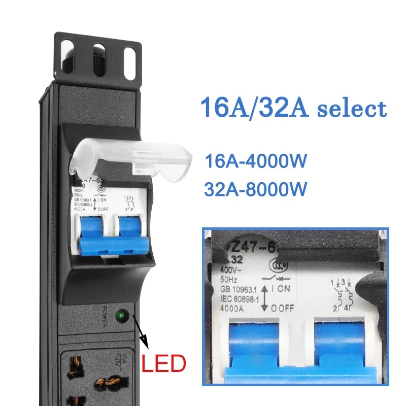 wireless PDU 2/3/4/5/6/7/8 Units Universal Outlet Socket 16A/32A 4000/8000W Air Switch Power strip Industrial aluminium alloy