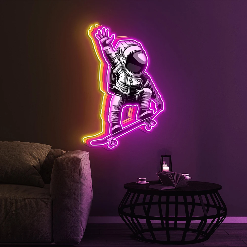 

Astronaut Skateboard LED Neon Sign Pop Art Spaceman Light Bedroom Gaming Room Wall Decor Neon Signs Home Room Decor Kids Gift