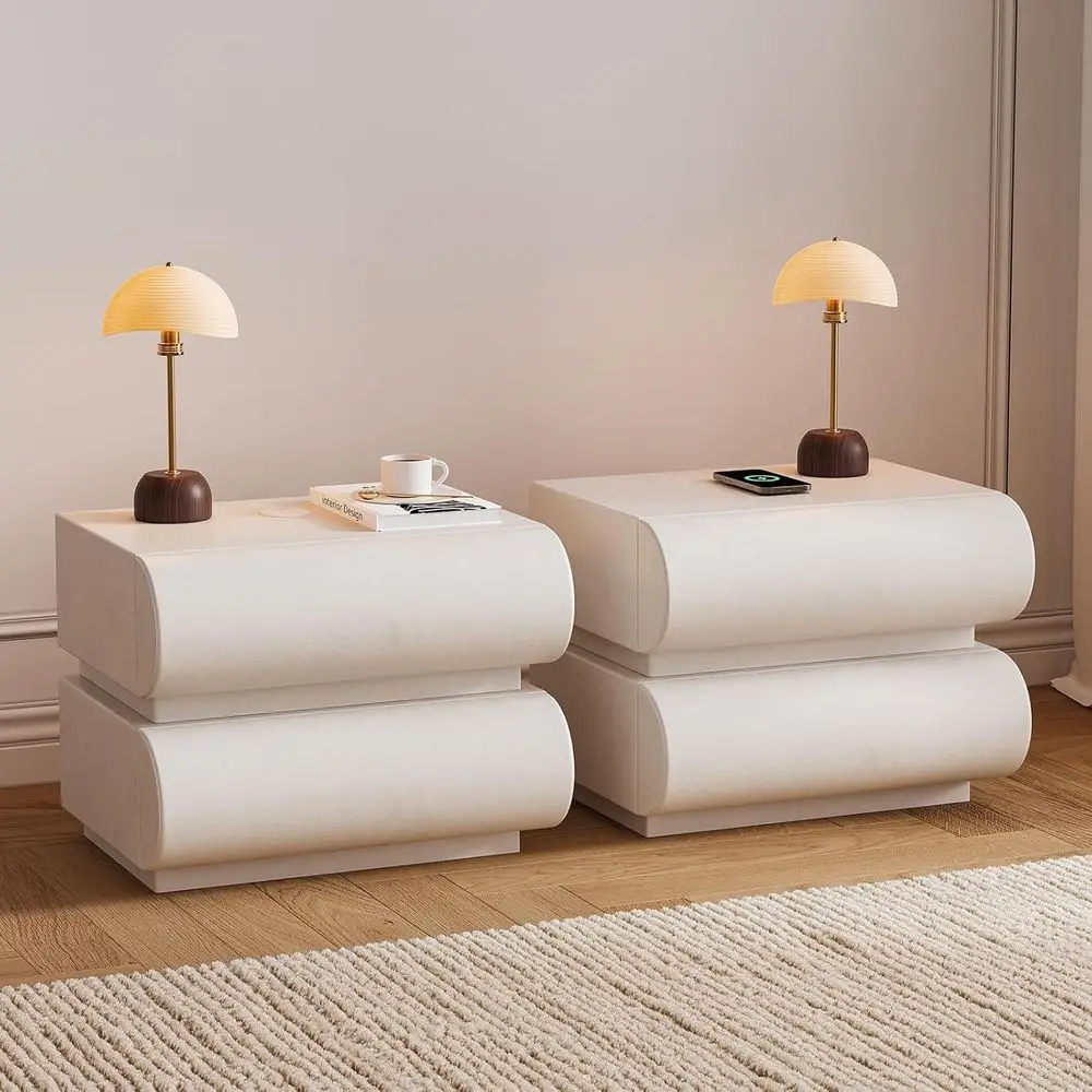 

Smart Nightstands Set o 2 with WirelCharging Station, USB & Type-C Ports, aux Leather White Night Stands ern Bede Tables or Bedr