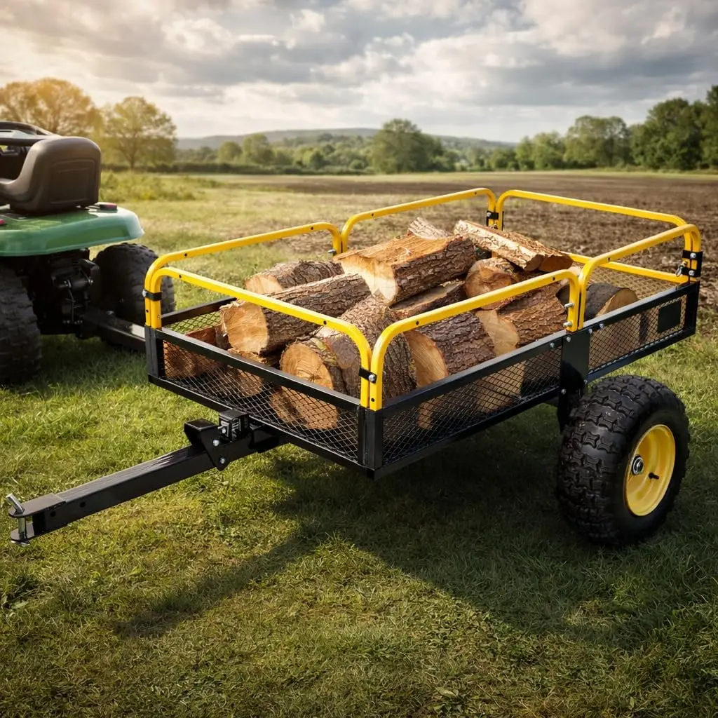 

Garden Tractor Agricultural Field Trailer Utility Hauling Cart For Atv Utv Lawn Mower Compact Yard Farm Use