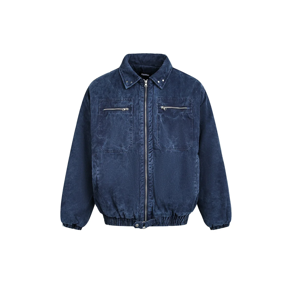 Mens Washed Denim Jacket American Retro Workwear Style Winter Thick Cotton Coat Vintage Distressed Warm Coat