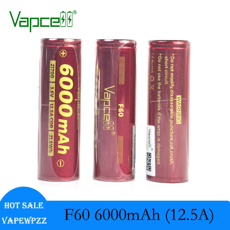 

1-10pcs Highest Capacity 21700 Battery Vapcell F60 21700 6000mah 12.5A Batteries High Power Rechargeable 21700 Cell Real Rating