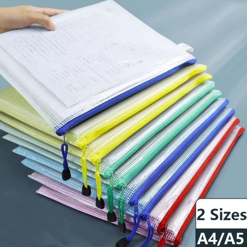 INS Thickened Zipper Grid Bag Waterproof Large-Capacity File Bag PVC Transparent Pen Bag School Office