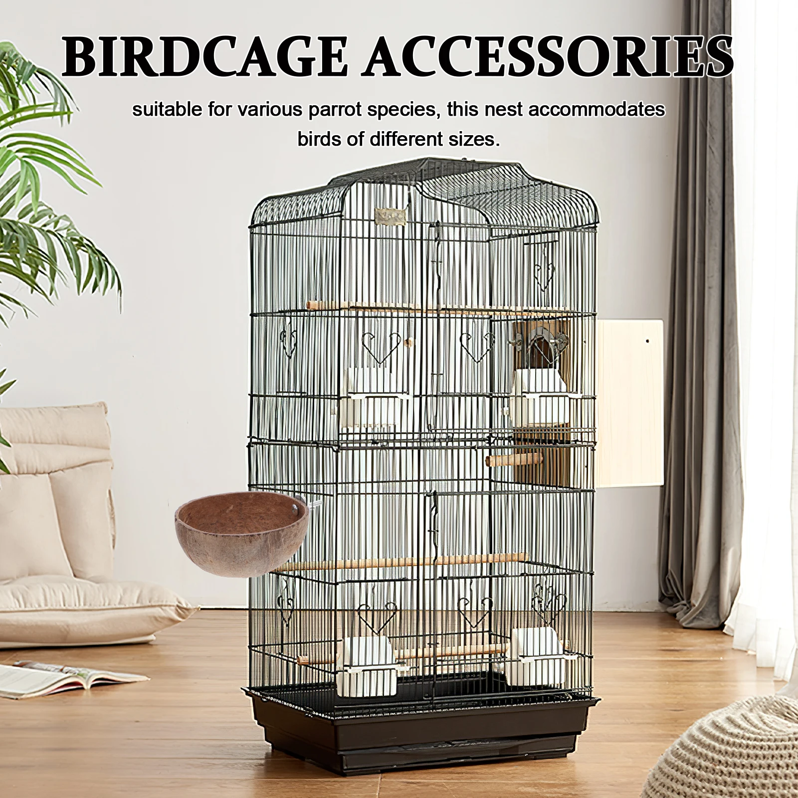 

2 Pcs Natural Coconut Shell Parrot Nest Breeding for Parakeets Bird Bed Sleeping Ornament Bird's Cage