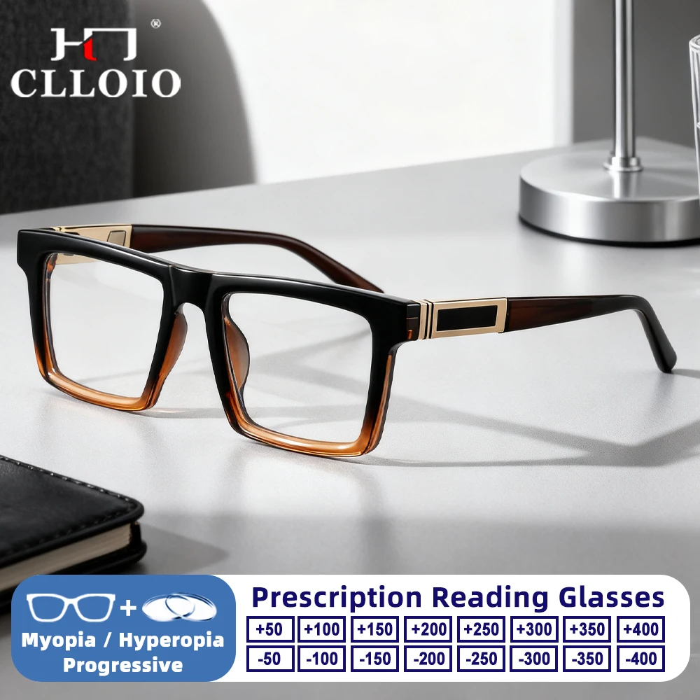 

CLLOIO Trendy Simple Square Frame Anti Blue Ray Reading Prescription Glasses High Quality Men Myopia Optical Progressive Eyeware