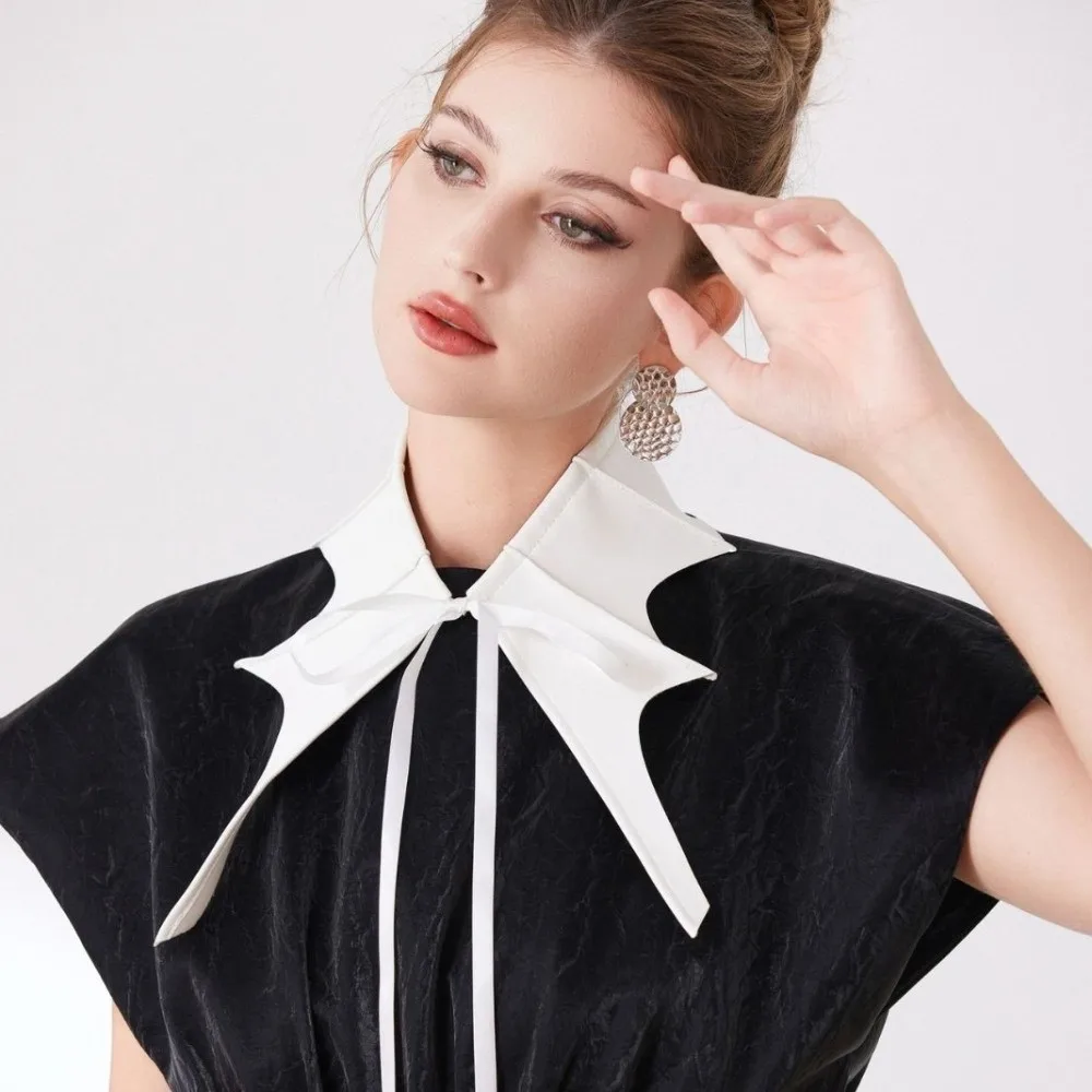New White Pleated Fake Collar Court Style Lightweight False Collar Ties Removable Collar Shawl Women's Outfits