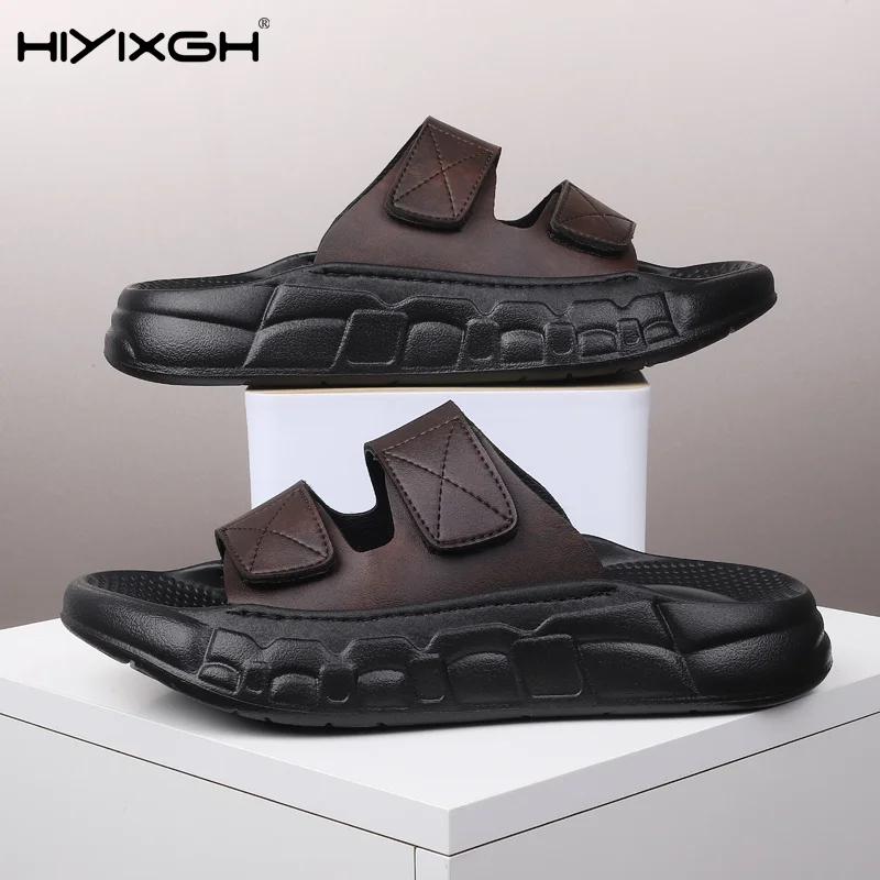 

Новые мужские тапочки, домашние и уличные сандалии, пляжные кожаные удобные шлепанцы, мужская повседневная обувь, шлепанцы, тапочки, сандалии для улицы
