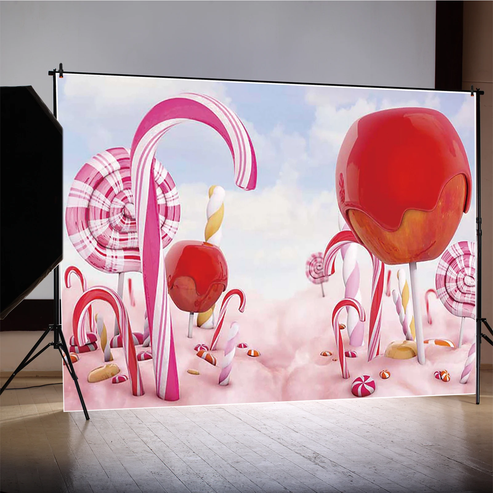 MOON.QG キャンディーワールド誕生日装飾背景写真ケーキ城ロリポップ背景ベビーシャワー子供写真スタジオ