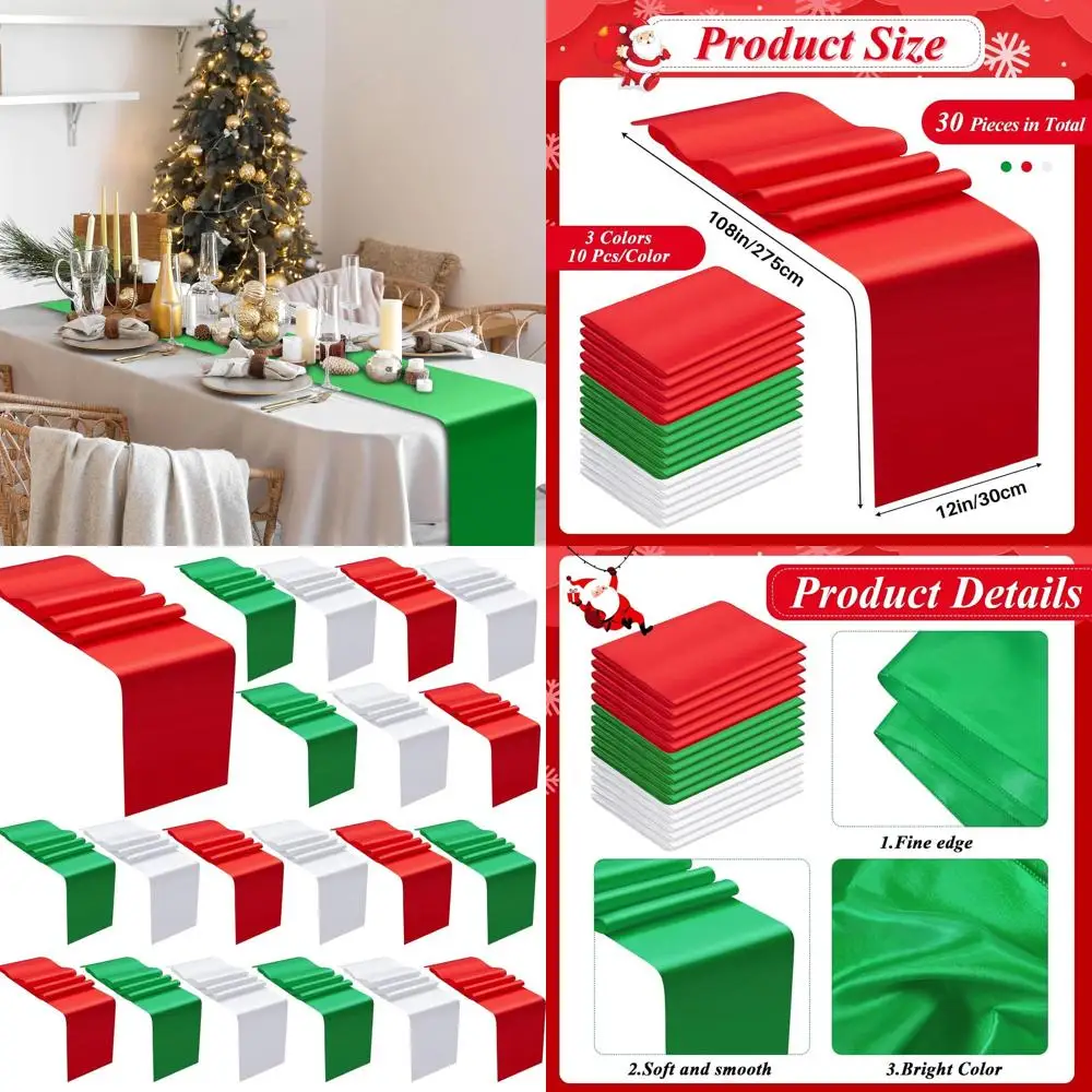 

Bulk 12x108 Satin Christmas Table Runners in Red, Green & White for Holiday Celebrations