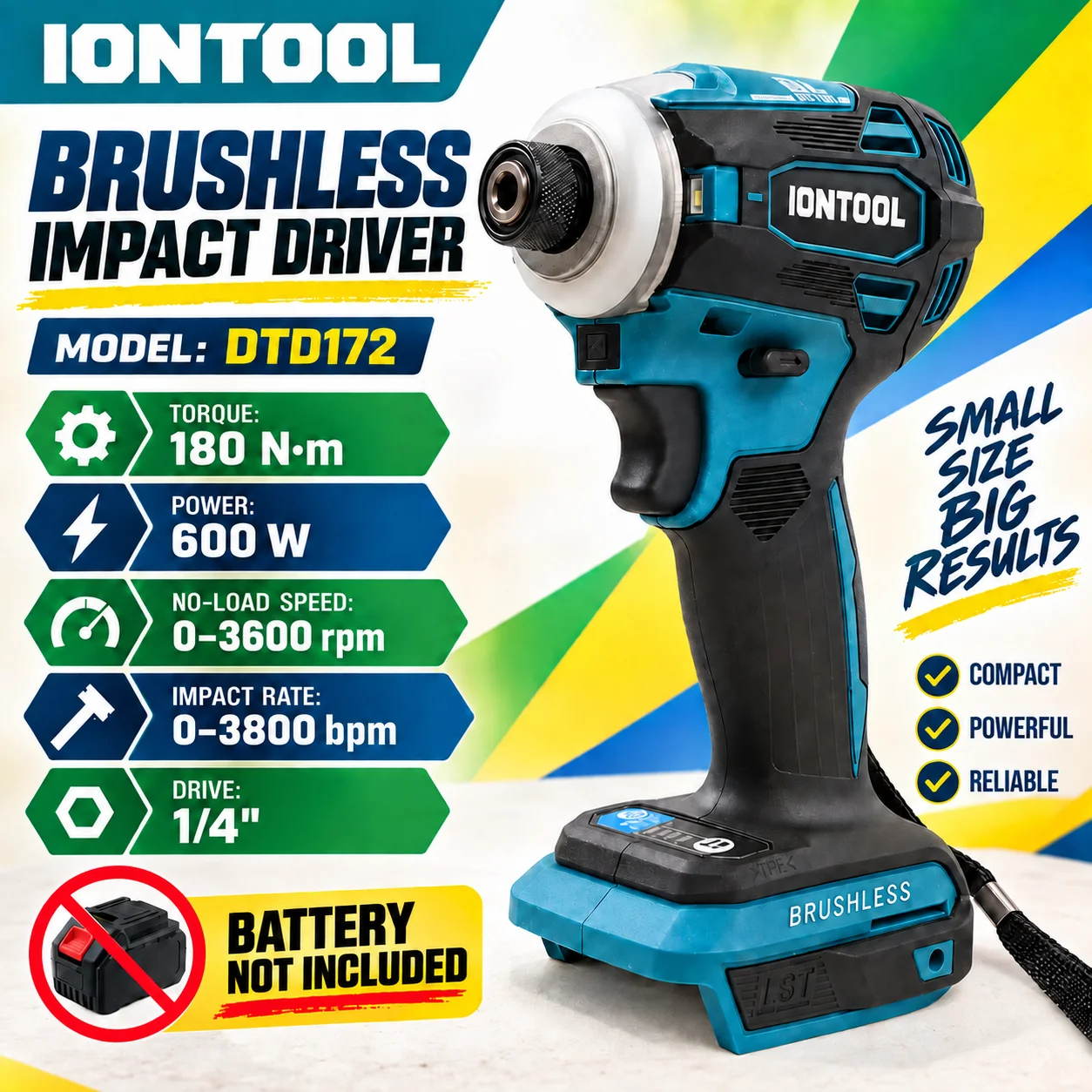 IONTOOL DTD172 Cordless Brushless Impact Driver 180Nm 600W Compact 1/4 Inch Hex Tool for Woodworking Repair Home Improvement