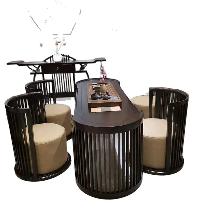 Modern Chinese Style Tea Table Set for Zen Tea Ceremony with Solid Wood Tea Table and Chairs for Chinese Concept Living